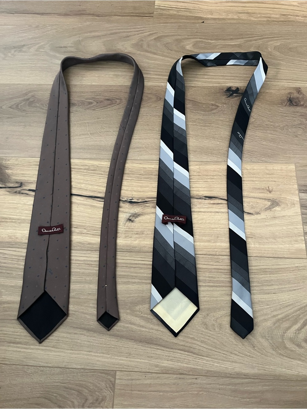 Oscar de la Renta Brown & Gray Stripe Silk Ties (Set of 2)